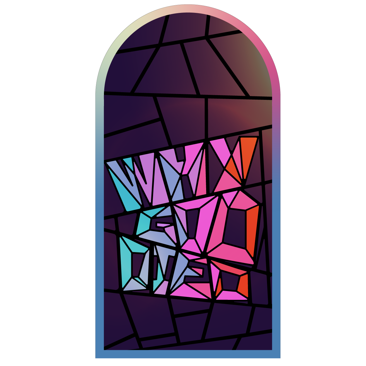 Image of stained-glass window with the words "Why God Died" in the window panes